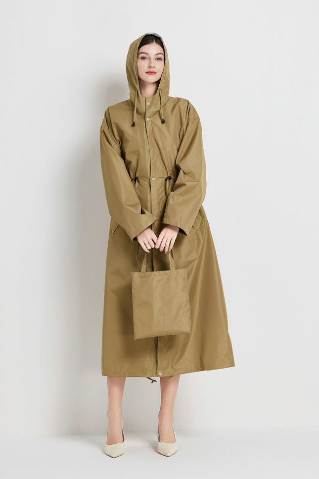 Size M Brown Women's Chic Lightweight Waterproof Raincoat