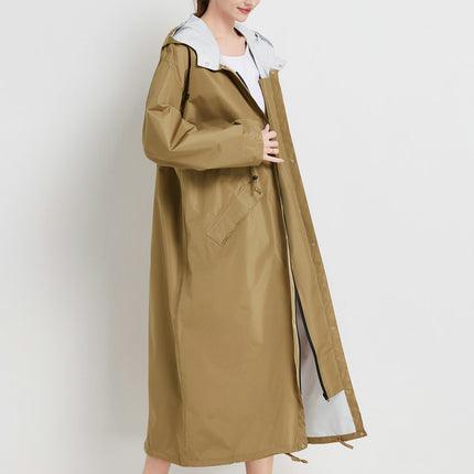 Size XL Brown Women's Chic Lightweight Waterproof Raincoat - Long Hooded Packable Rain Jacket with Pouch