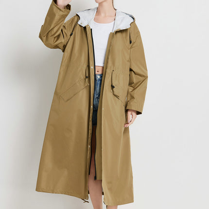 Size XL Brown Women's Chic Lightweight Waterproof Raincoat - Long Hooded Packable Rain Jacket with Pouch