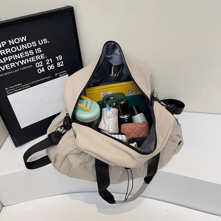 Beige and Black Large Capacity Travel Bag with Wet/Dry Separation - Canvas + Polyester, Lightweight Handbag for Short Trips and Fitness, Fits on Luggage