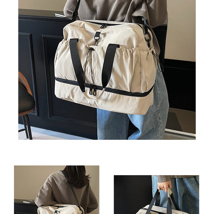 Grey and Black Large Capacity Travel Bag with Wet/Dry Separation - Canvas + Polyester, Lightweight Handbag for Short Trips and Fitness, Fits on Luggage