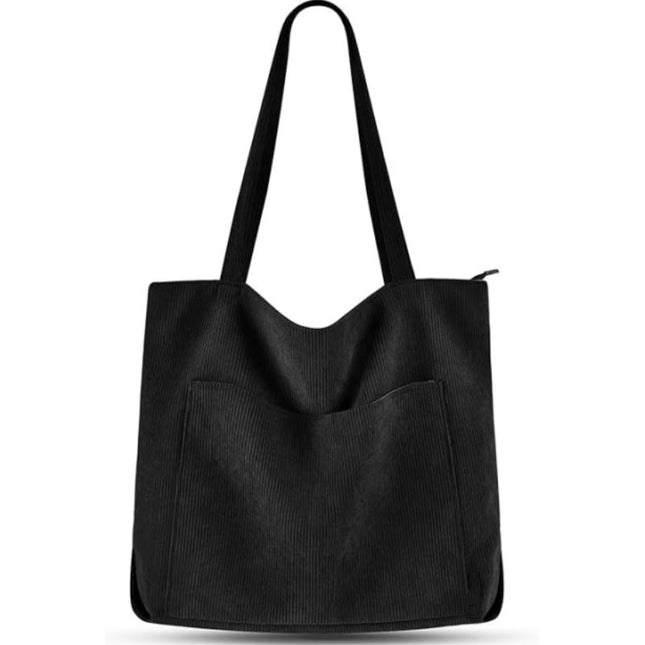Black Stylish Corduroy Canvas Tote Bag