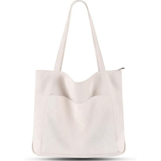 White Stylish Corduroy Canvas Tote Bag