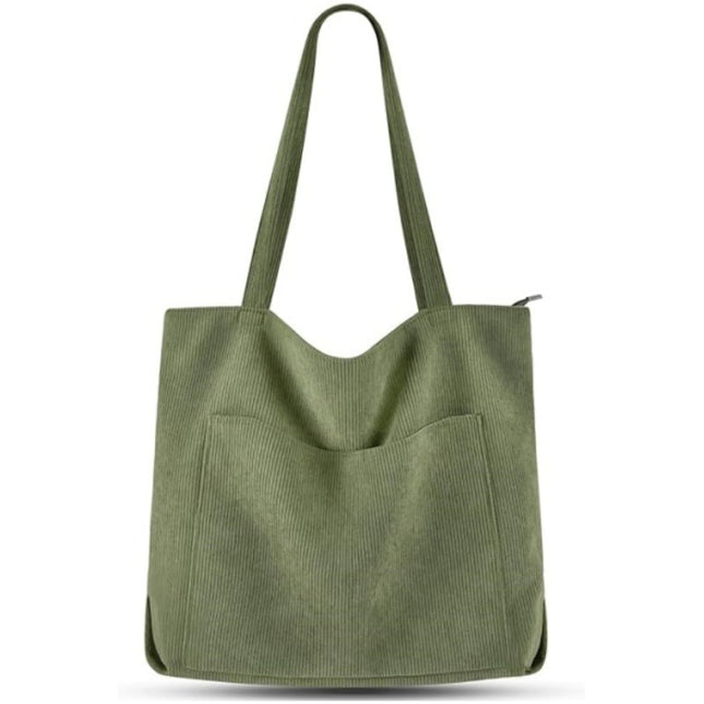 Green Stylish Corduroy Canvas Tote Bag