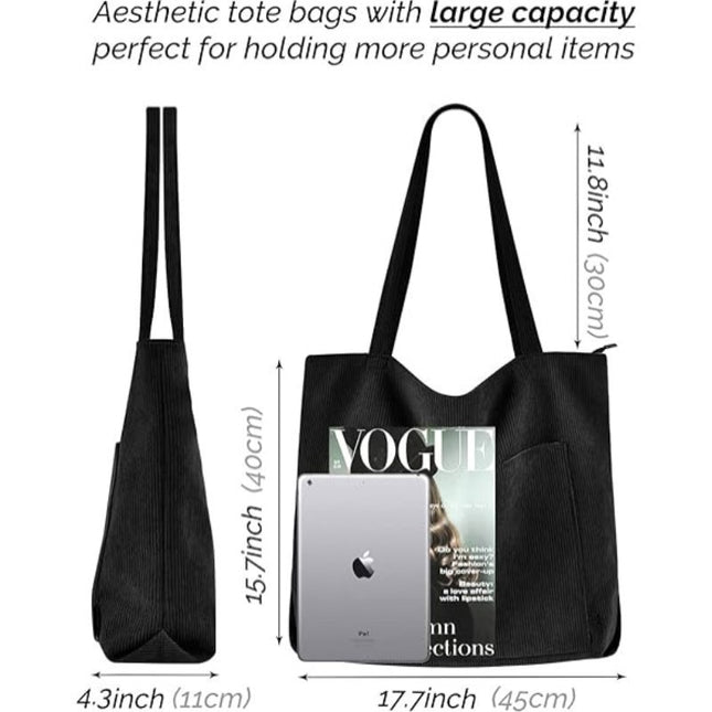 Green Stylish Corduroy Canvas Tote Bag – product detail
