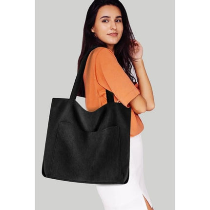 Green Stylish Corduroy Canvas Tote Bag - Fashionable and Retro Shoulder Bag