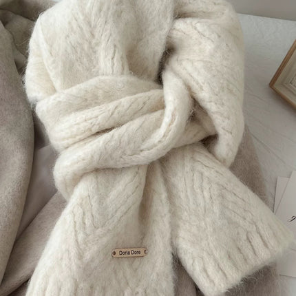 Milk White Alpaca Wool Blend Solid Color Knitted Scarf for Women Winter New Style Student High Quality Couple Woolen Neck Warmer