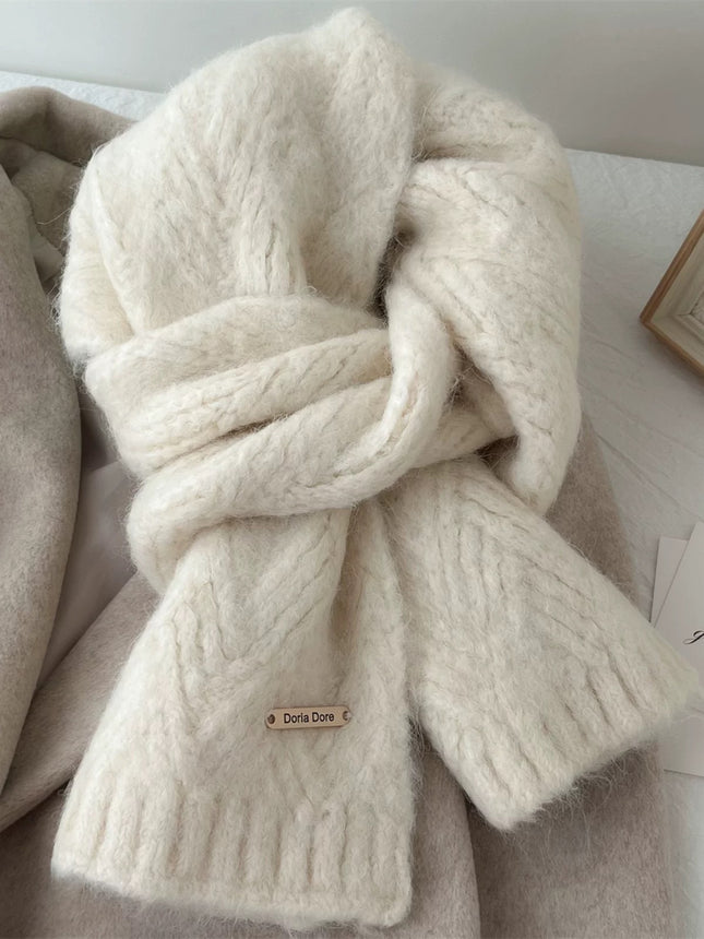 Milk White Alpaca Wool Blend Solid Color Knitted Scarf for Women Winter New Style Student Couple Woolen Neck