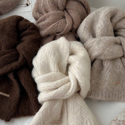 Light Grey Alpaca Wool Blend Solid Color Knitted Scarf for Women Winter New Style Student High Quality Couple Woolen Neck Warmer