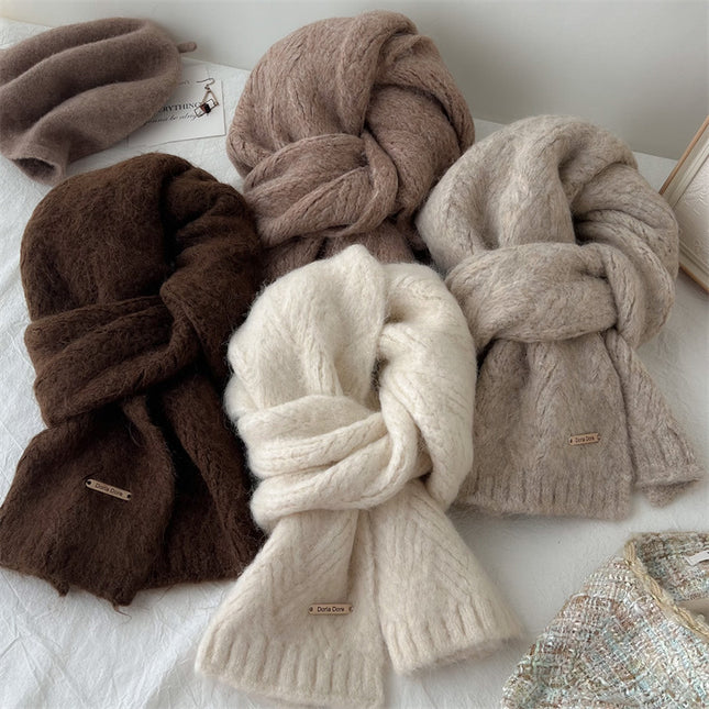 Dark Grey Alpaca Wool Blend Solid Color Knitted Scarf for Women Winter New Style Student Couple Woolen – product detail