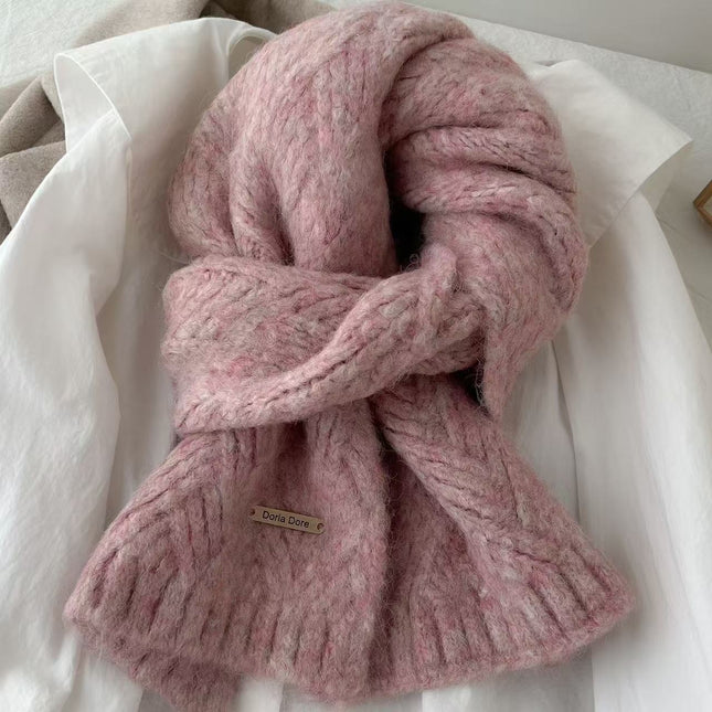 Pink Alpaca Wool Blend Solid Color Knitted Scarf for Women Winter New Style Student Couple Woolen Neck