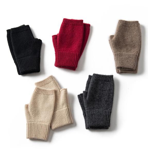 Beige Color Block Cashmere Fingerless Gloves for Women Autumn Winter Outdoor Cold Protection Warm Knitted – product detail