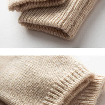 Brown Color Block Cashmere Fingerless Gloves for Women Autumn Winter Outdoor Cold Protection Warm Knitted Gloves