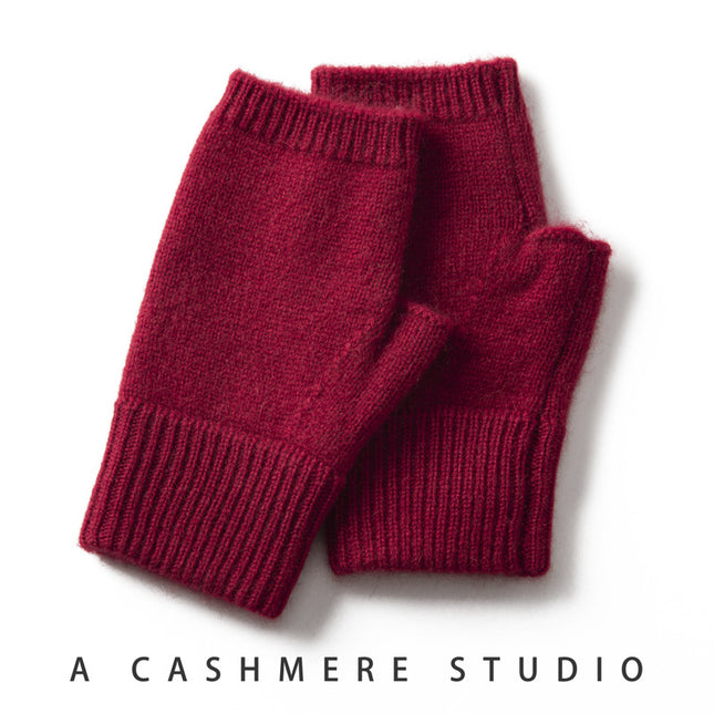 Red Color Block Cashmere Fingerless Gloves for Women Autumn Winter Outdoor Cold Protection Warm Knitted
