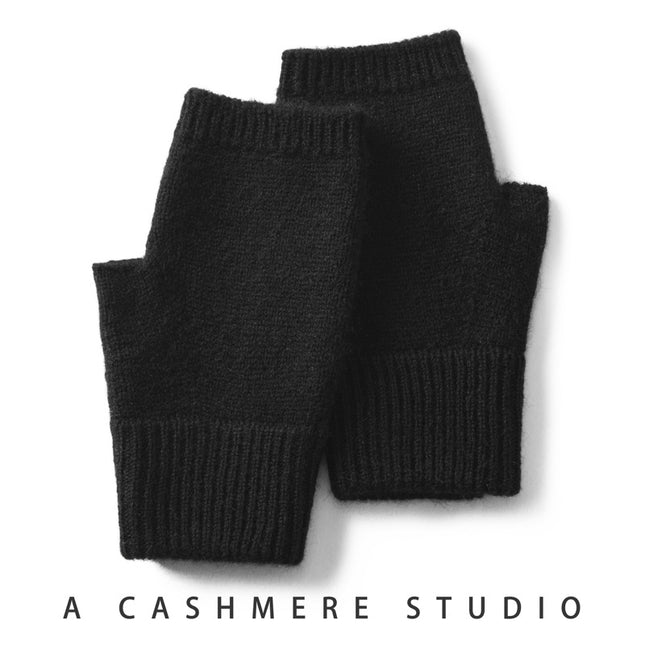 Black Color Block Cashmere Fingerless Gloves for Women Autumn Winter Outdoor Cold Protection Warm Knitted