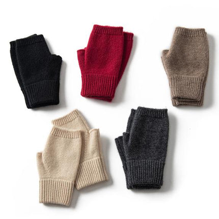 Black Color Block Cashmere Fingerless Gloves for Women Autumn Winter Outdoor Cold Protection Warm Knitted Gloves
