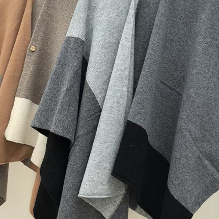 Brown Pure Wool Extra Large Shawl Scarf Color Block Multi-functional Warm Cashmere Cape Poncho