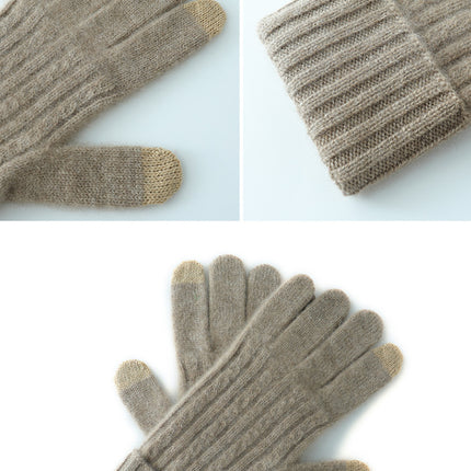 Elephant Gray Unisex Touchscreen Ribbed Warm Cycling Windproof Knitted Five-finger Gloves