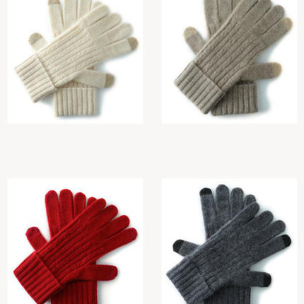Elephant Gray Unisex Touchscreen Ribbed Warm Cycling Windproof Knitted Five-finger Gloves