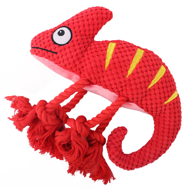 2 Pcs Red Interactive Plush Chameleon Dog Toy with Squeaker & Rope Legs V888-ELOSUNG32698