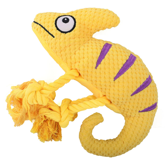 2 Pcs Yellow Interactive Plush Chameleon Dog Toy with Squeaker & Rope Legs V888-ELOSUNG32699