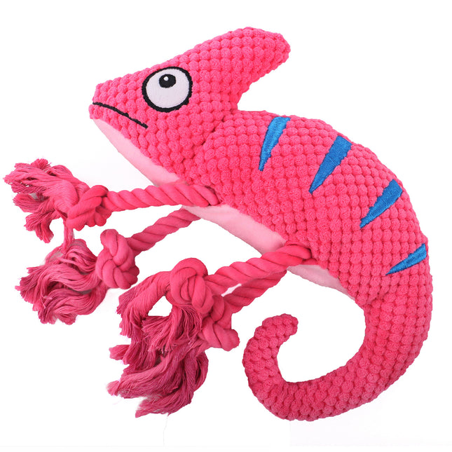 2 Pcs Pink Interactive Plush Chameleon Dog Toy with Squeaker & Rope Legs V888-ELOSUNG32701
