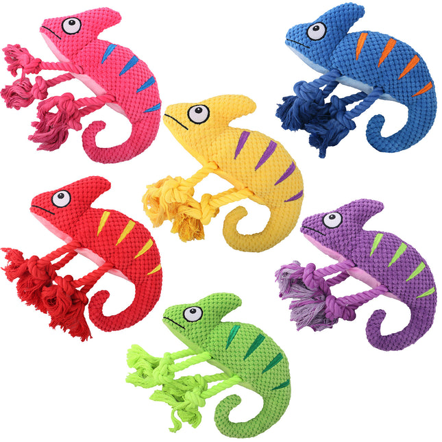 2 Pcs Green Interactive Plush Chameleon Dog Toy with Squeaker & Rope Legs – product detail