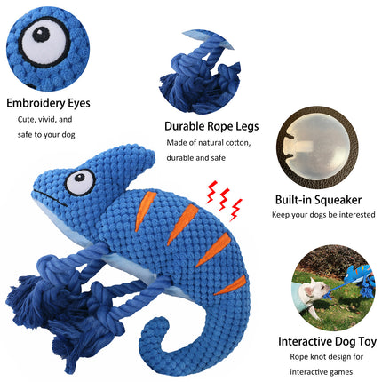 2 Pcs Green Interactive Plush Chameleon Dog Toy with Squeaker & Rope Legs - Durable Chew Toy for Medium/Large Dogs, Teeth Cleaning Texture, Machine Washable (10.2in)