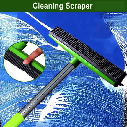 Green and Silver Versatile Pet Hair Remover Rubber Broom & Squeegee - 125cm Adjustable Stainless Steel Handle for Carpets, Floors & Windows