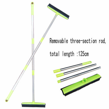 Pink and Silver Versatile Pet Hair Remover Rubber Broom & Squeegee - 125cm Adjustable Stainless Steel Handle for Carpets, Floors & Windows