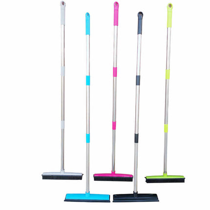 Light Grey and Silver Versatile Pet Hair Remover Rubber Broom & Squeegee - 125cm Adjustable Stainless Steel Handle for Carpets, Floors & Windows