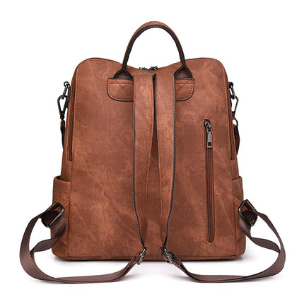 Black Chic Women's PU Leather Convertible Backpack - Anti-Theft Design, Multi-Pocket Shoulder Bag with Tassel