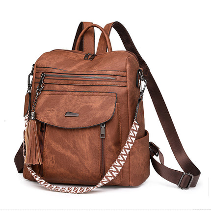 Blue Chic Women's PU Leather Convertible Backpack - Anti-Theft Design, Multi-Pocket Shoulder Bag with Tassel
