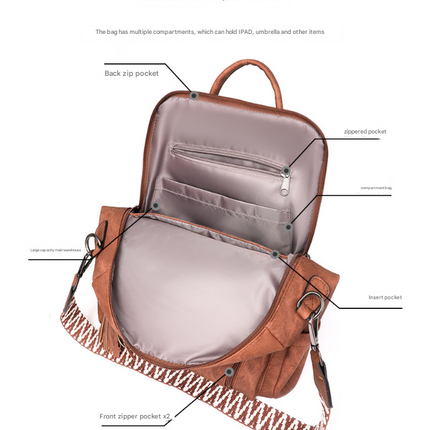 Blue Chic Women's PU Leather Convertible Backpack - Anti-Theft Design, Multi-Pocket Shoulder Bag with Tassel