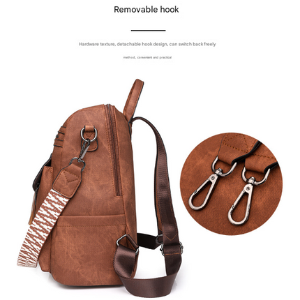 Grey Chic Women's PU Leather Convertible Backpack - Anti-Theft Design, Multi-Pocket Shoulder Bag with Tassel