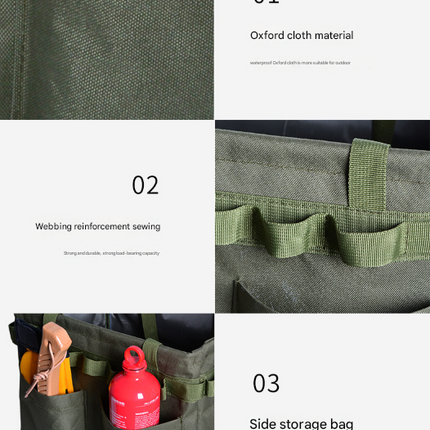 Green Heavy Duty Foldable Outdoor Camping Storage Box - Oxford Cloth Collapsible Gear Organizer Tote with Pockets