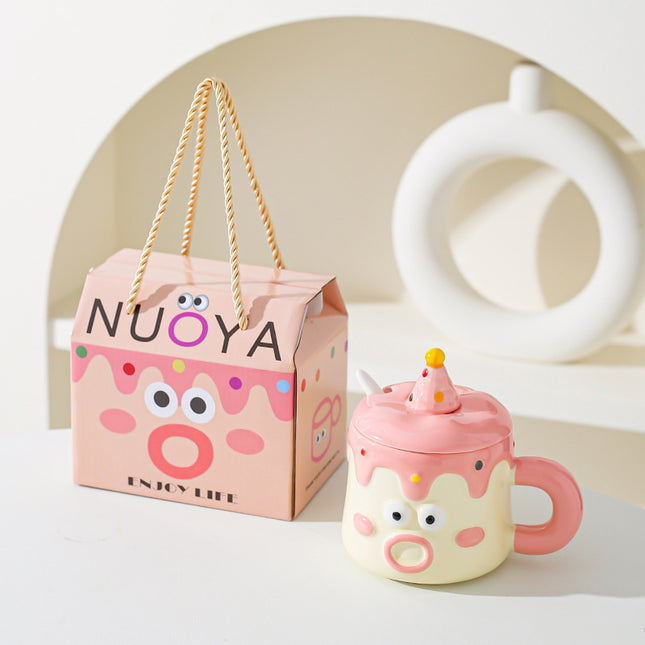 Pink Adorable Cartoon Character Ceramic Mug Set