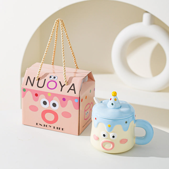 Blue Adorable Cartoon Character Ceramic Mug Set