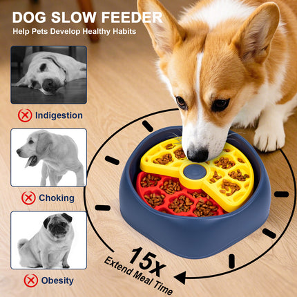 Red,Yellow and Blue Interactive Dog Puzzle Feeder Bowl - Slow Eating & Mental Stimulation Toy for Small Medium Breeds
