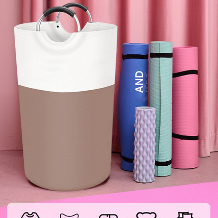 Grey and White Large 90L Freestanding Laundry Hamper - Collapsible Clothes Basket with Aluminum Soft-Grip Handles