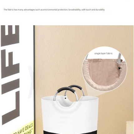 Grey and White Large 90L Freestanding Laundry Hamper - Collapsible Clothes Basket with Aluminum Soft-Grip Handles