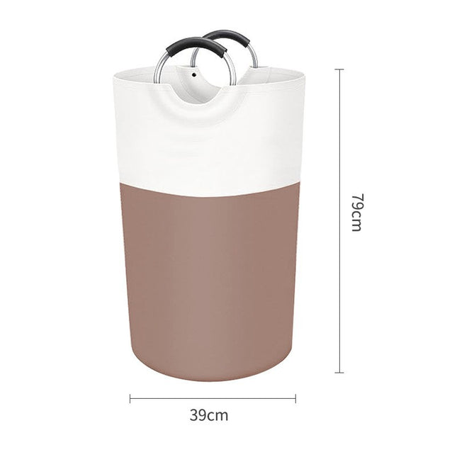 Brown and White Large 90L Freestanding Laundry Hamper (Grip Handles)