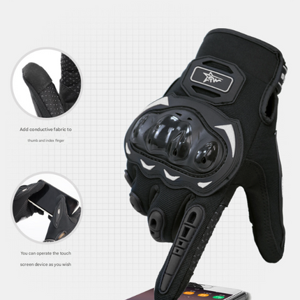 Size M Black Protective Motorcycle Riding Gloves - Hard Knuckle Armour & Touchscreen Fingertips