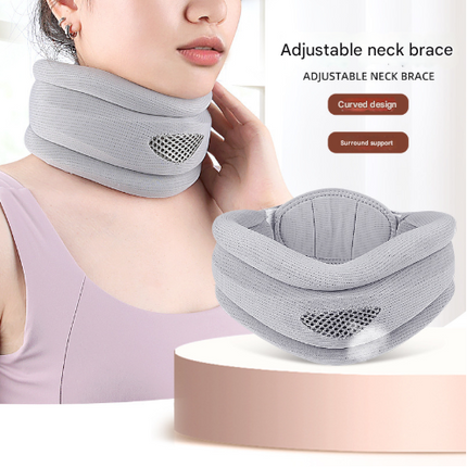 Grey Ergonomic Neck Support Brace - Adjustable Soft Cervical Collar for Posture Correction