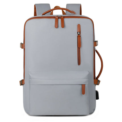 Grey Expandable Laptop Backpack with USB Port - Stylish Travel & Business Daypack