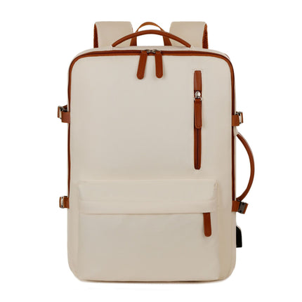 Beige Expandable Laptop Backpack with USB Port - Stylish Travel & Business Daypack