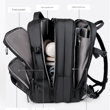 Black Expandable Business Travel Backpack with USB Charging Port - Water-Resistant Laptop Bag for Commuting & Carry-On