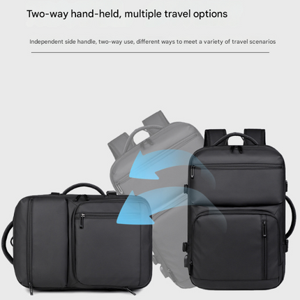 Black Expandable Business Travel Backpack with USB Charging Port - Water-Resistant Laptop Bag for Commuting & Carry-On