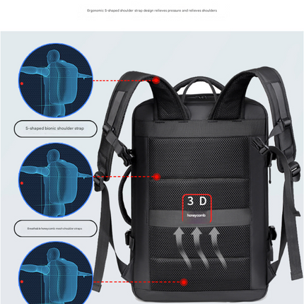 Black Expandable Business Travel Backpack with USB Charging Port - Water-Resistant Laptop Bag for Commuting & Carry-On