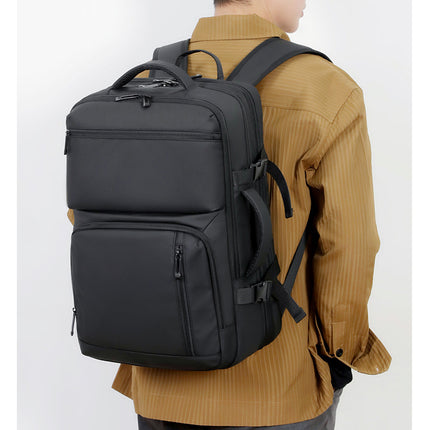 Black Expandable Business Travel Backpack with USB Charging Port - Water-Resistant Laptop Bag for Commuting & Carry-On